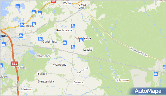 mapa Łączka gmina Szczecinek, Łączka gmina Szczecinek na mapie Targeo