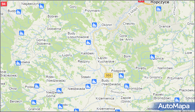 mapa Łączki Kucharskie, Łączki Kucharskie na mapie Targeo
