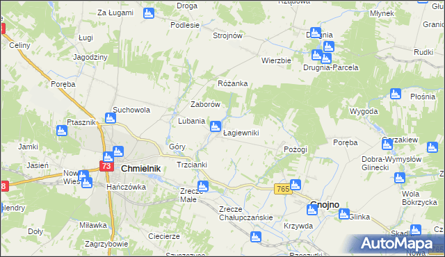 mapa Łagiewniki gmina Chmielnik, Łagiewniki gmina Chmielnik na mapie Targeo