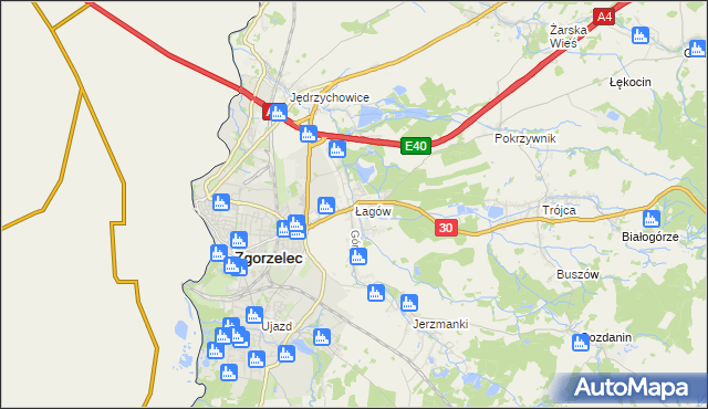 mapa Łagów gmina Zgorzelec, Łagów gmina Zgorzelec na mapie Targeo