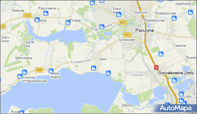 mapa Łąka gmina Pszczyna, Łąka gmina Pszczyna na mapie Targeo