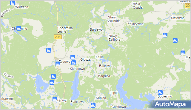 mapa Łąkie gmina Polanów, Łąkie gmina Polanów na mapie Targeo