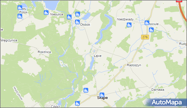 mapa Łąkie gmina Skąpe, Łąkie gmina Skąpe na mapie Targeo
