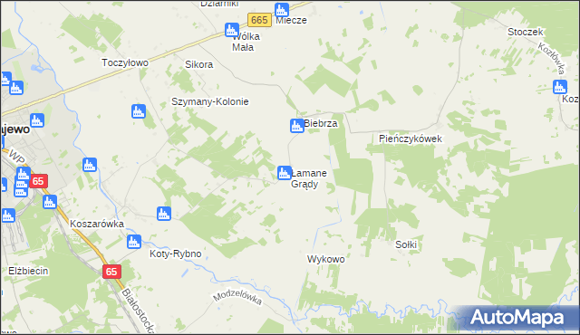 mapa Łamane Grądy, Łamane Grądy na mapie Targeo