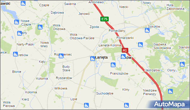 mapa Łanięta powiat kutnowski, Łanięta powiat kutnowski na mapie Targeo