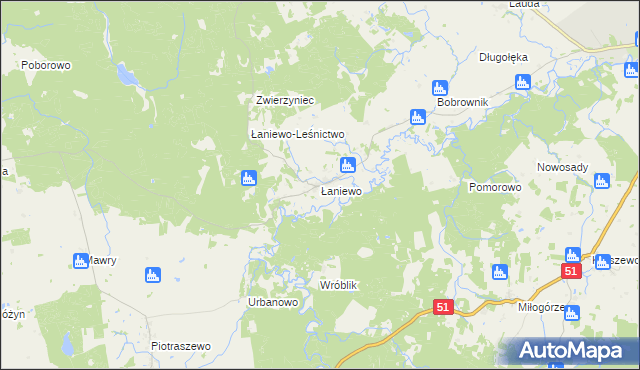 mapa Łaniewo gmina Lidzbark Warmiński, Łaniewo gmina Lidzbark Warmiński na mapie Targeo