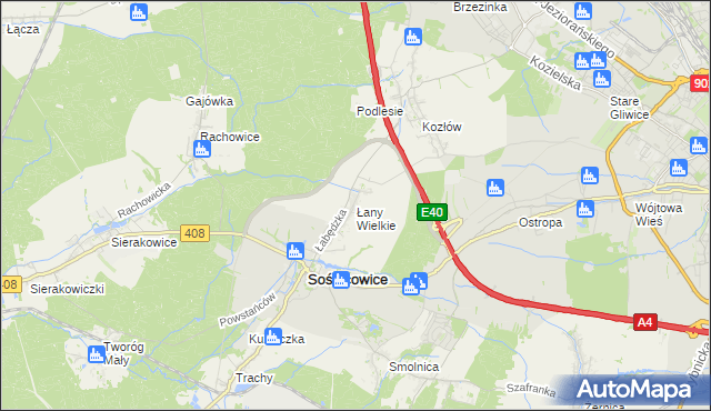 mapa Łany Wielkie gmina Sośnicowice, Łany Wielkie gmina Sośnicowice na mapie Targeo
