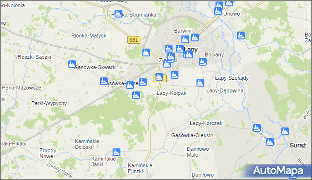 mapa Łapy-Kołpaki, Łapy-Kołpaki na mapie Targeo