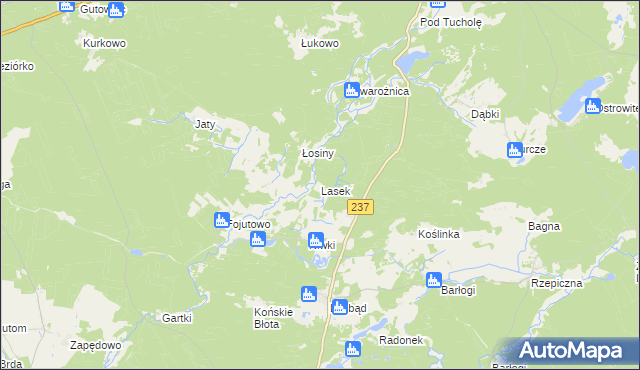 mapa Lasek gmina Tuchola, Lasek gmina Tuchola na mapie Targeo