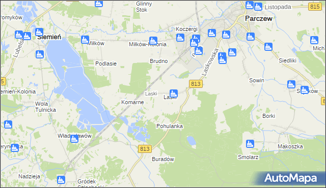 mapa Laski gmina Parczew, Laski gmina Parczew na mapie Targeo