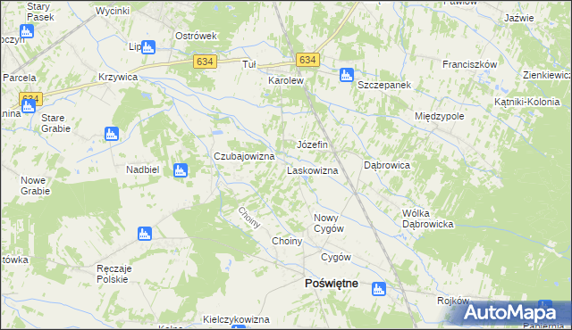 mapa Laskowizna gmina Poświętne, Laskowizna gmina Poświętne na mapie Targeo
