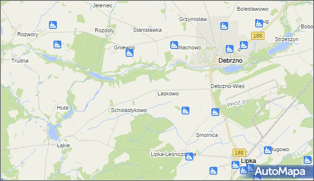 mapa Laskowo gmina Lipka, Laskowo gmina Lipka na mapie Targeo