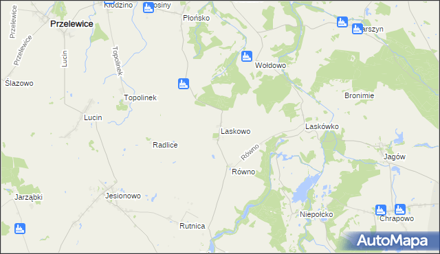 mapa Laskowo gmina Przelewice, Laskowo gmina Przelewice na mapie Targeo