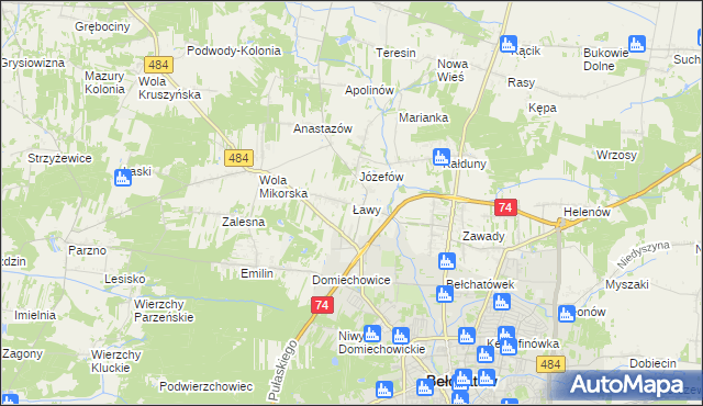mapa Ławy gmina Bełchatów, Ławy gmina Bełchatów na mapie Targeo
