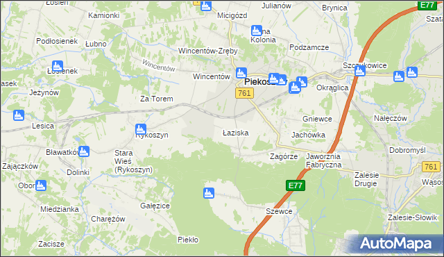 mapa Łaziska gmina Piekoszów, Łaziska gmina Piekoszów na mapie Targeo