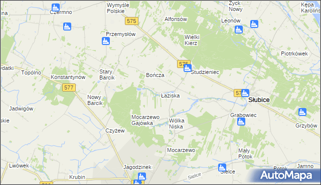 mapa Łaziska gmina Słubice, Łaziska gmina Słubice na mapie Targeo