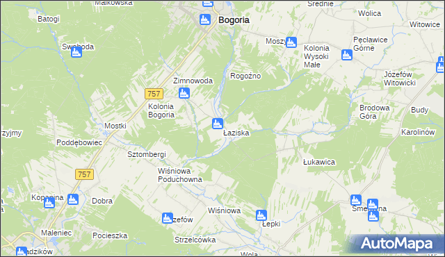 mapa Łaziska gmina Staszów, Łaziska gmina Staszów na mapie Targeo