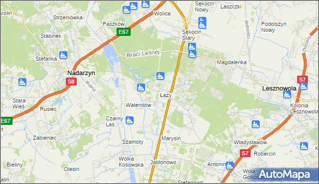 mapa Łazy gmina Lesznowola, Łazy gmina Lesznowola na mapie Targeo
