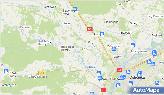 mapa Łazy gmina Olszewo-Borki, Łazy gmina Olszewo-Borki na mapie Targeo