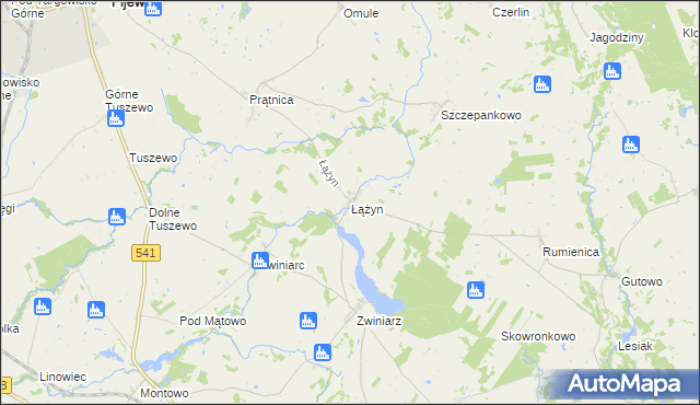 mapa Łążyn gmina Lubawa, Łążyn gmina Lubawa na mapie Targeo