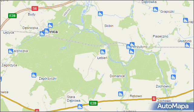 mapa Łebień gmina Damnica, Łebień gmina Damnica na mapie Targeo