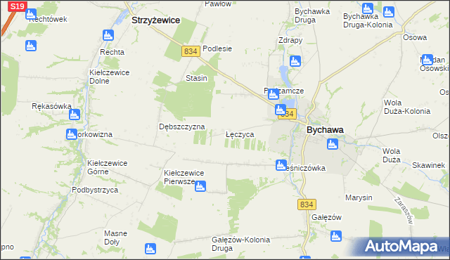 mapa Łęczyca gmina Bychawa, Łęczyca gmina Bychawa na mapie Targeo