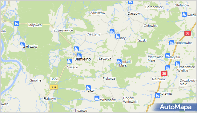 mapa Łęczyca gmina Jemielno, Łęczyca gmina Jemielno na mapie Targeo