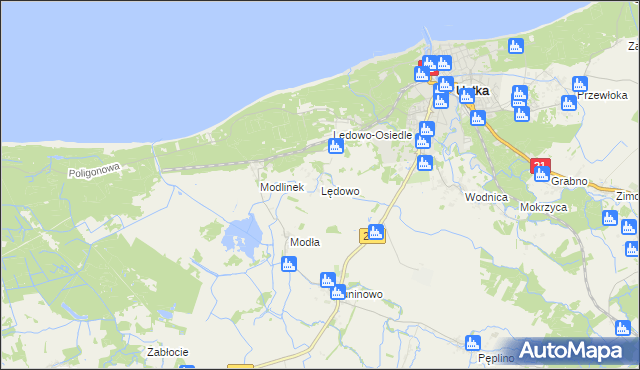 mapa Lędowo gmina Ustka, Lędowo gmina Ustka na mapie Targeo