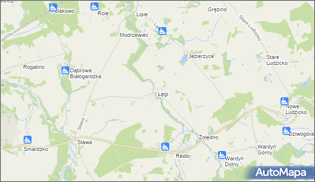 mapa Łęgi gmina Połczyn-Zdrój, Łęgi gmina Połczyn-Zdrój na mapie Targeo