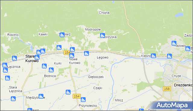 mapa Łęgowo gmina Stare Kurowo, Łęgowo gmina Stare Kurowo na mapie Targeo