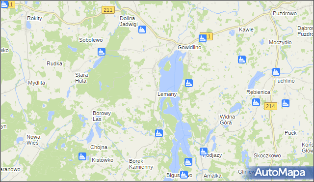 mapa Lemany gmina Sierakowice, Lemany gmina Sierakowice na mapie Targeo