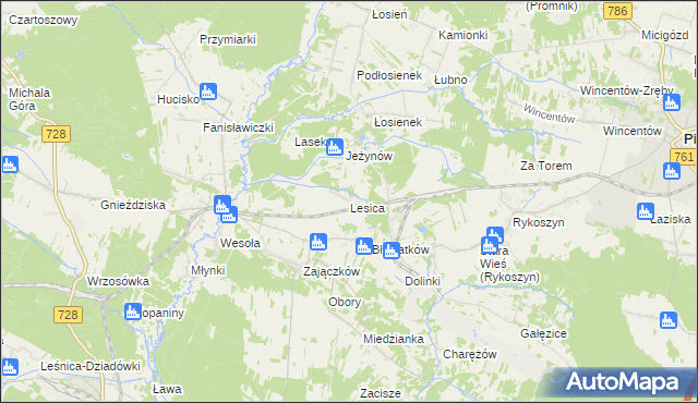 mapa Lesica gmina Piekoszów, Lesica gmina Piekoszów na mapie Targeo