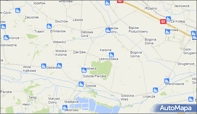 mapa Leśniczówka gmina Bielawy, Leśniczówka gmina Bielawy na mapie Targeo