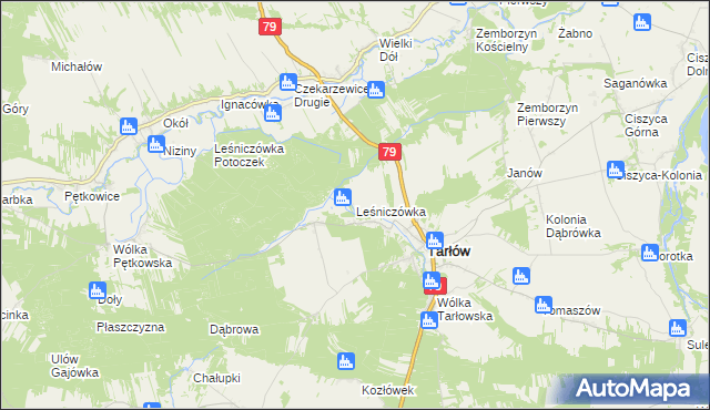 mapa Leśniczówka gmina Tarłów, Leśniczówka gmina Tarłów na mapie Targeo