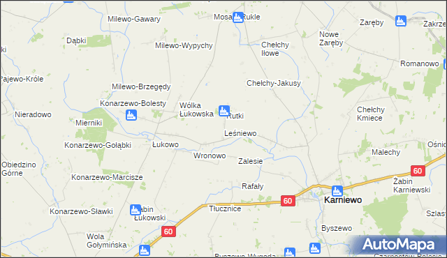 mapa Leśniewo gmina Karniewo, Leśniewo gmina Karniewo na mapie Targeo