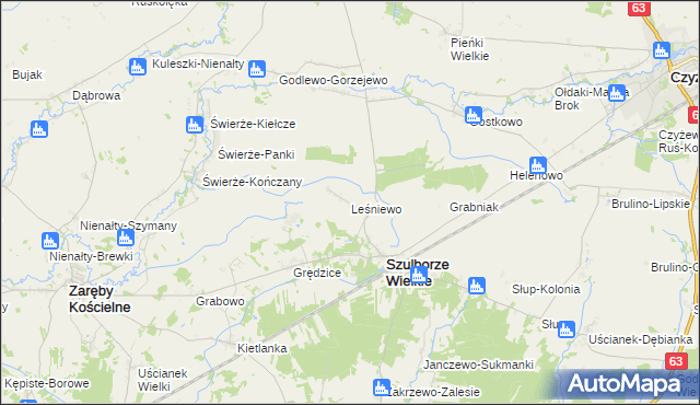 mapa Leśniewo gmina Szulborze Wielkie, Leśniewo gmina Szulborze Wielkie na mapie Targeo