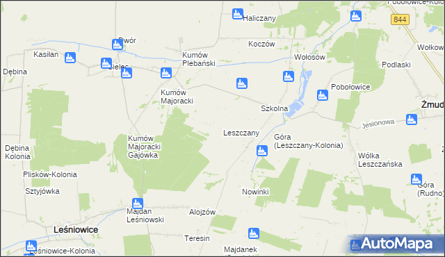 mapa Leszczany gmina Żmudź, Leszczany gmina Żmudź na mapie Targeo