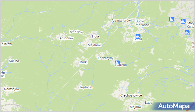 mapa Leszczyny gmina Chlewiska, Leszczyny gmina Chlewiska na mapie Targeo
