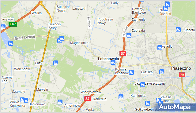 mapa Lesznowola powiat piaseczyński, Lesznowola powiat piaseczyński na mapie Targeo