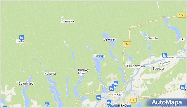 mapa Lichwin gmina Sieraków, Lichwin gmina Sieraków na mapie Targeo