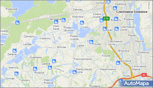 mapa Ligota gmina Czechowice-Dziedzice, Ligota gmina Czechowice-Dziedzice na mapie Targeo