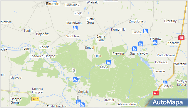 mapa Lipie gmina Mokrsko, Lipie gmina Mokrsko na mapie Targeo