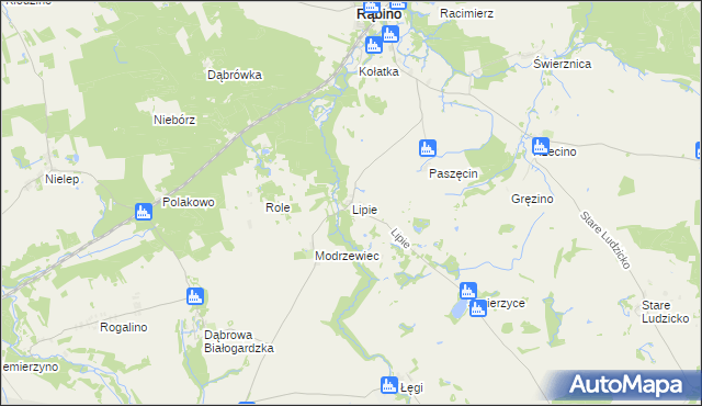 mapa Lipie gmina Rąbino, Lipie gmina Rąbino na mapie Targeo