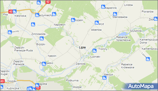mapa Lipie powiat kłobucki, Lipie powiat kłobucki na mapie Targeo