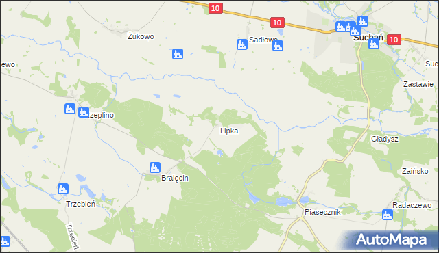 mapa Lipka gmina Dolice, Lipka gmina Dolice na mapie Targeo