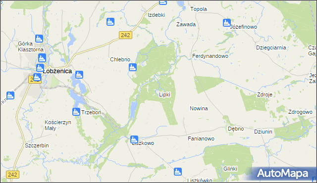 mapa Lipki gmina Łobżenica, Lipki gmina Łobżenica na mapie Targeo