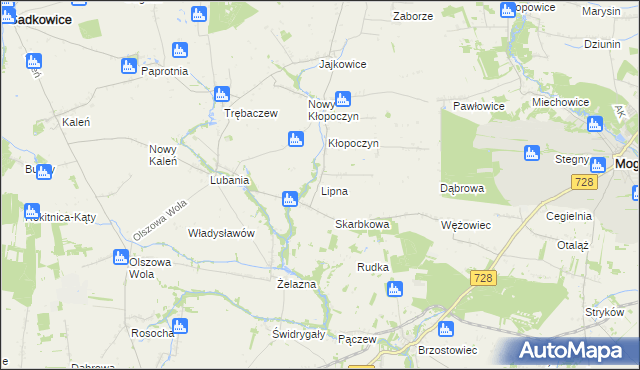 mapa Lipna gmina Sadkowice, Lipna gmina Sadkowice na mapie Targeo
