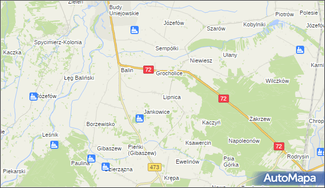mapa Lipnica gmina Poddębice, Lipnica gmina Poddębice na mapie Targeo