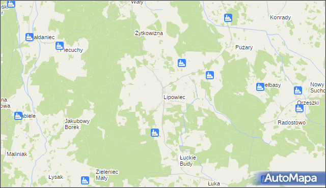 mapa Lipowiec gmina Szczytno, Lipowiec gmina Szczytno na mapie Targeo