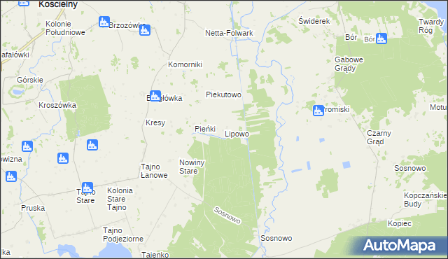 mapa Lipowo gmina Bargłów Kościelny, Lipowo gmina Bargłów Kościelny na mapie Targeo